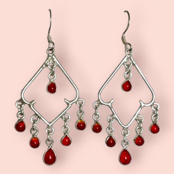 Carnelian silver earrings 3" - Picture 1 of 6
